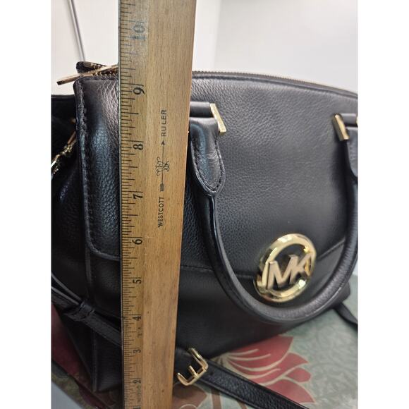 Michael Kors Manhattan Womens Satchel Handbag Black Pebble Gold Hardware W Strap - Picture 15 of 16